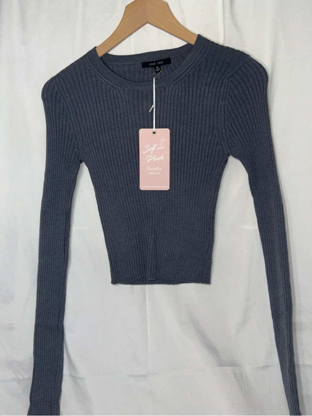 Love Tree Charcoal Ribbed Long-Sleeve Crop Top